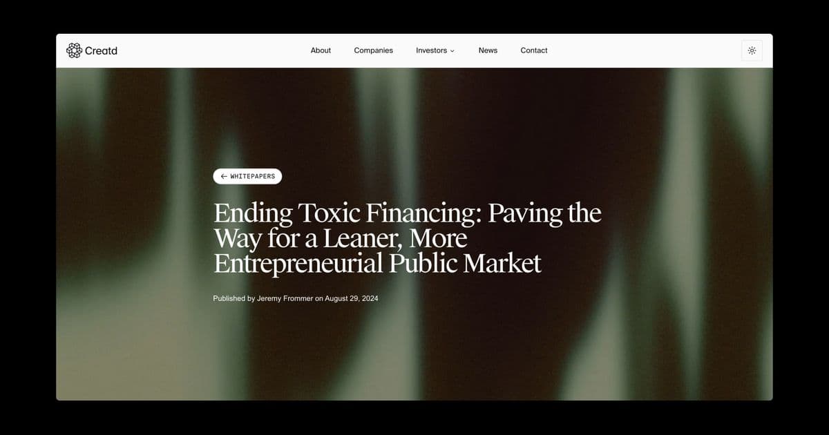 Featured image for Ending Toxic Financing: Paving the Way for a Leaner More Entrepreneurial Public Market